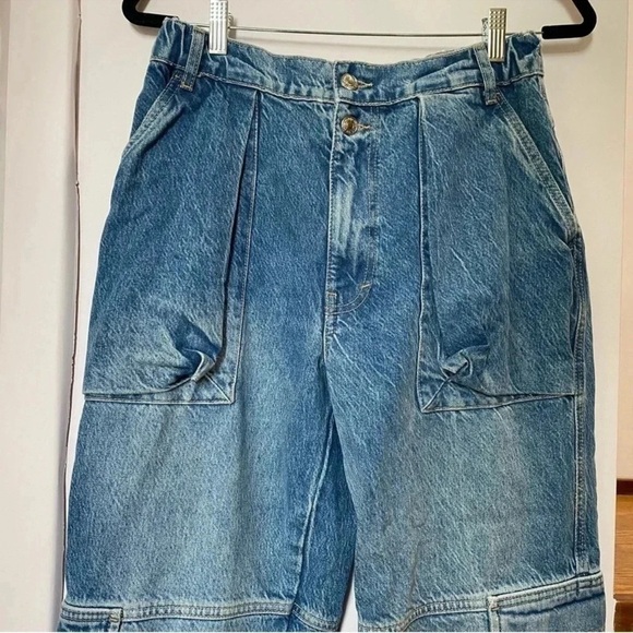 NWT Free People Marx Slouchy Cargo Jeans Pants Utility Wide Leg in Blue 28 - Picture 11 of 14